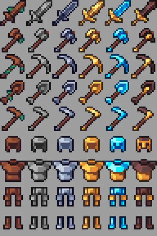 Espadas, herramientas y armaduras