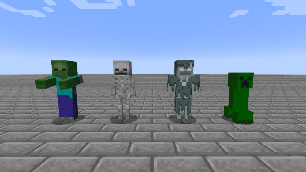 Zombis y Esqueletos con estilo Minecraft Dungeons