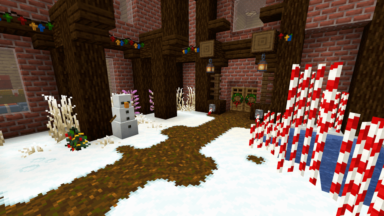 Casa en la nieve con bastones de caramelo