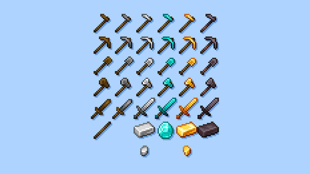 Armas, herramientas y lingotes