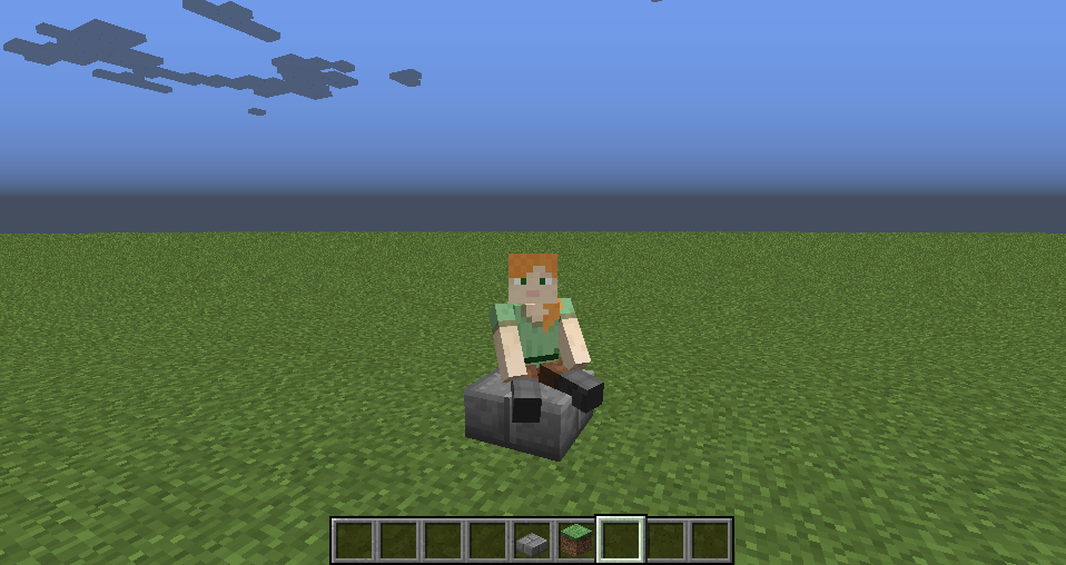jugador de Minecraft sentado en una losa