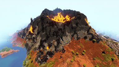 minecraft volcán en erupción