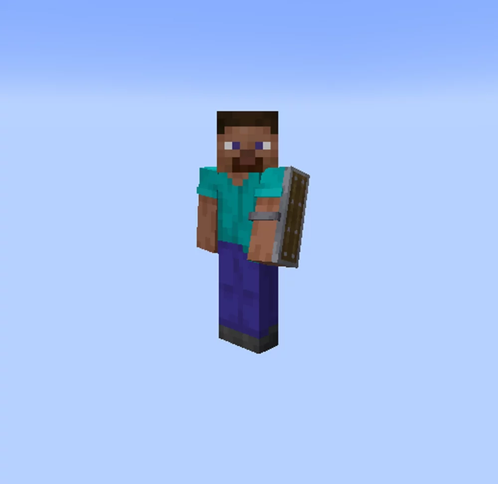 Personaje de Minecraft con escudo