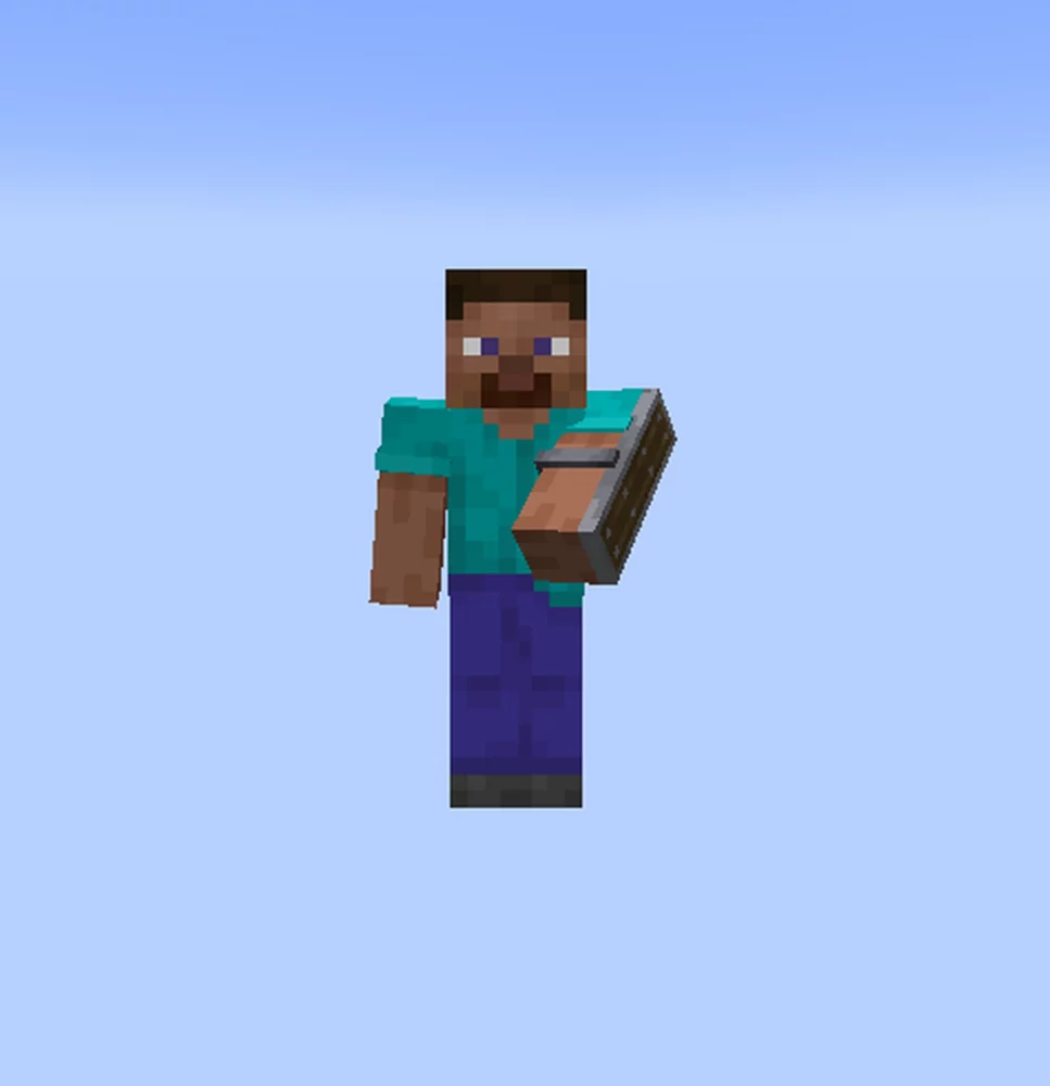 Personaje de Minecraft con escudo activado