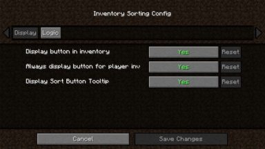 Inventory Sorting Mod config