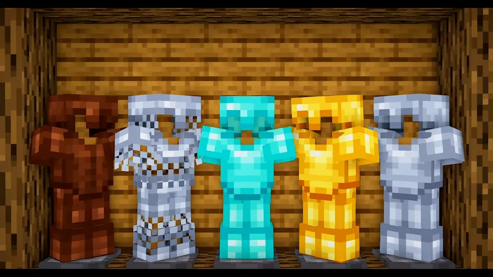 armadura cuero, malla, diamante, oro y hierro