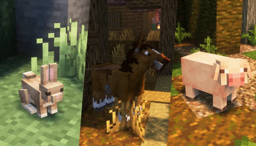 conejo, caballo y cerdo